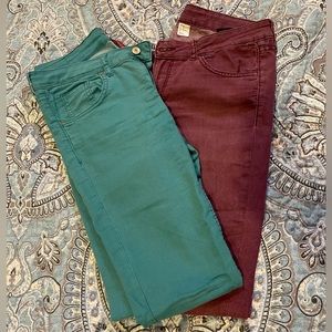 2/$12 H&M teal and purple skinny jeans Sz 10 *Runs Small*